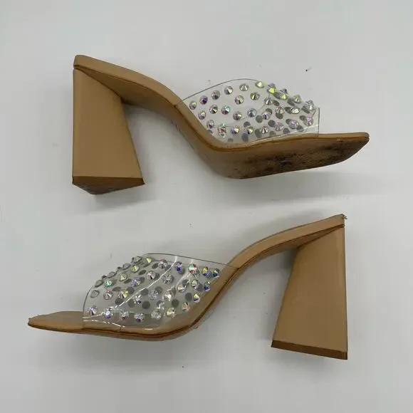 Schutz Lizah Nude Clear Rhinestone High Heel Sandals - 6.5 - Picture 11 of 13